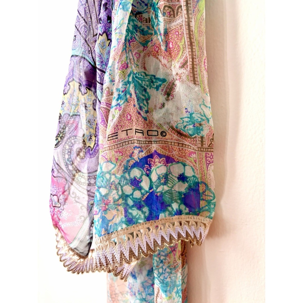 ETRO 100% Silk Scarf Made In Italy Paisley Multicolor Pastel - Picture 4 of 9